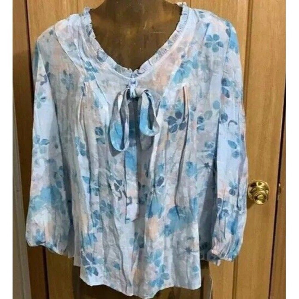 Zac & Rachel Floral Blouse Women’s Small Blue Ipanema Multi Color